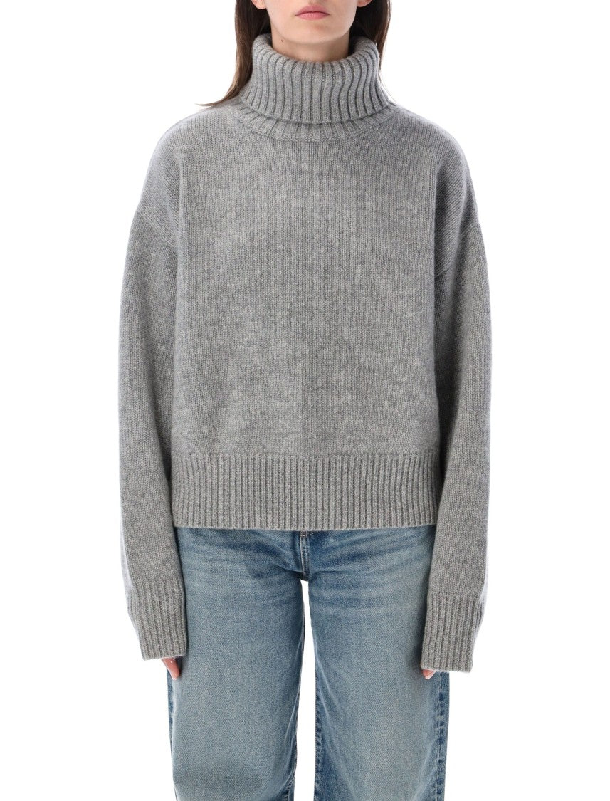 Extreme Cashmere Crop Xtra High Neck Ribbed Turtleneck Sweater