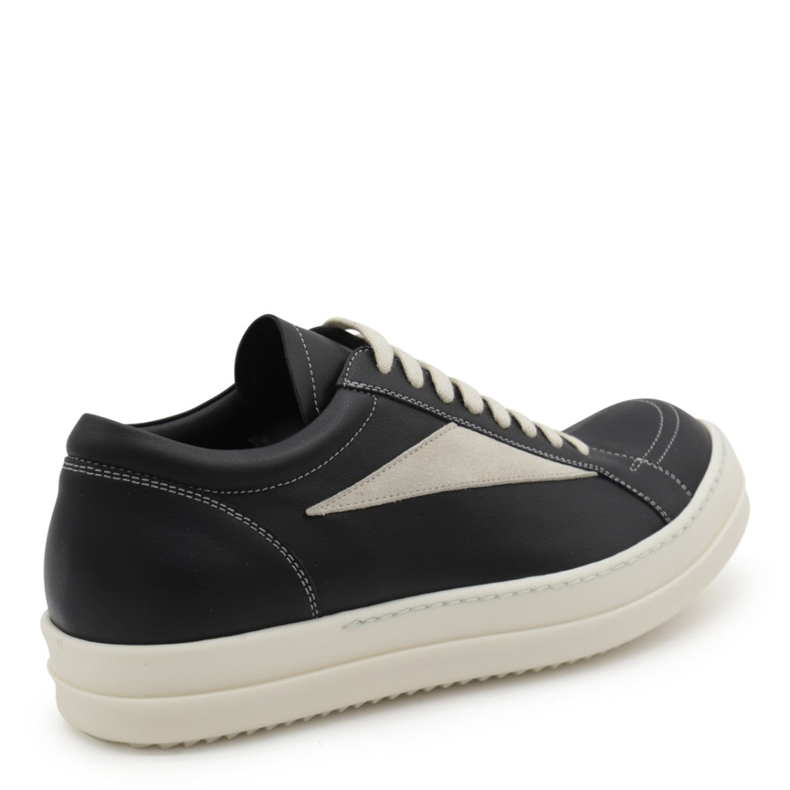 Rick Owens Black Leather White Stitching Sneakers