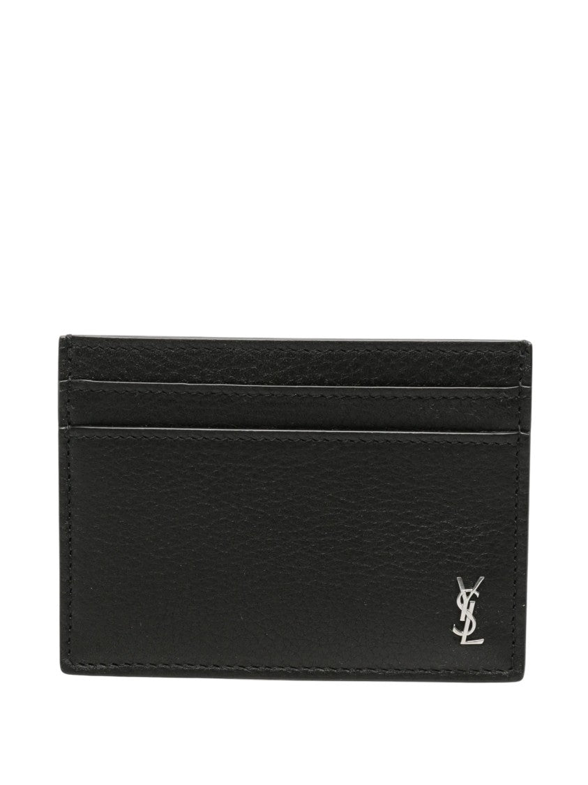 Saint Laurent Grained Leather Card Holder With Cassandre Logo
