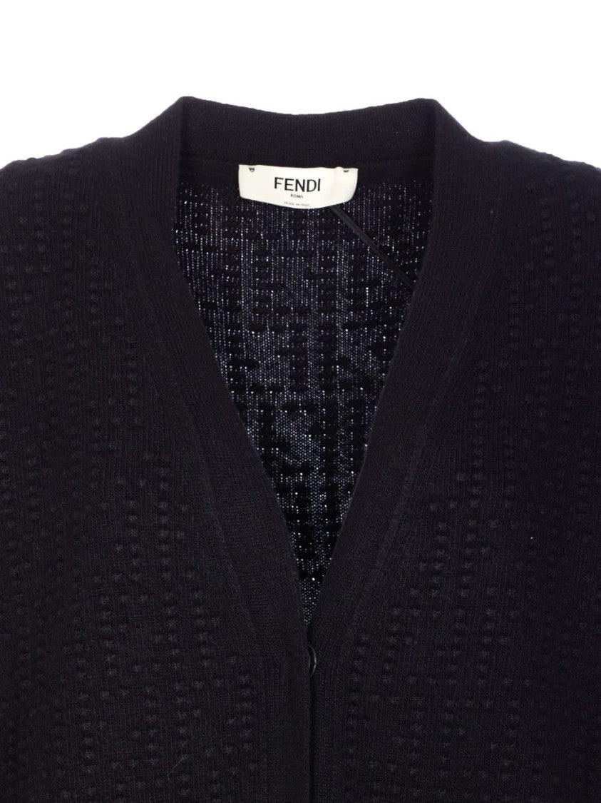 Fendi Textured Knit Sweater With Deep V-Neckline