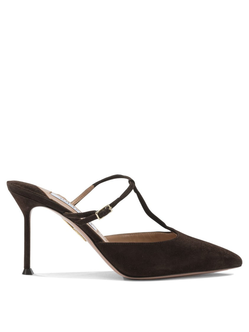 Aquazzura Brown Suede Mules With Tapered Toe