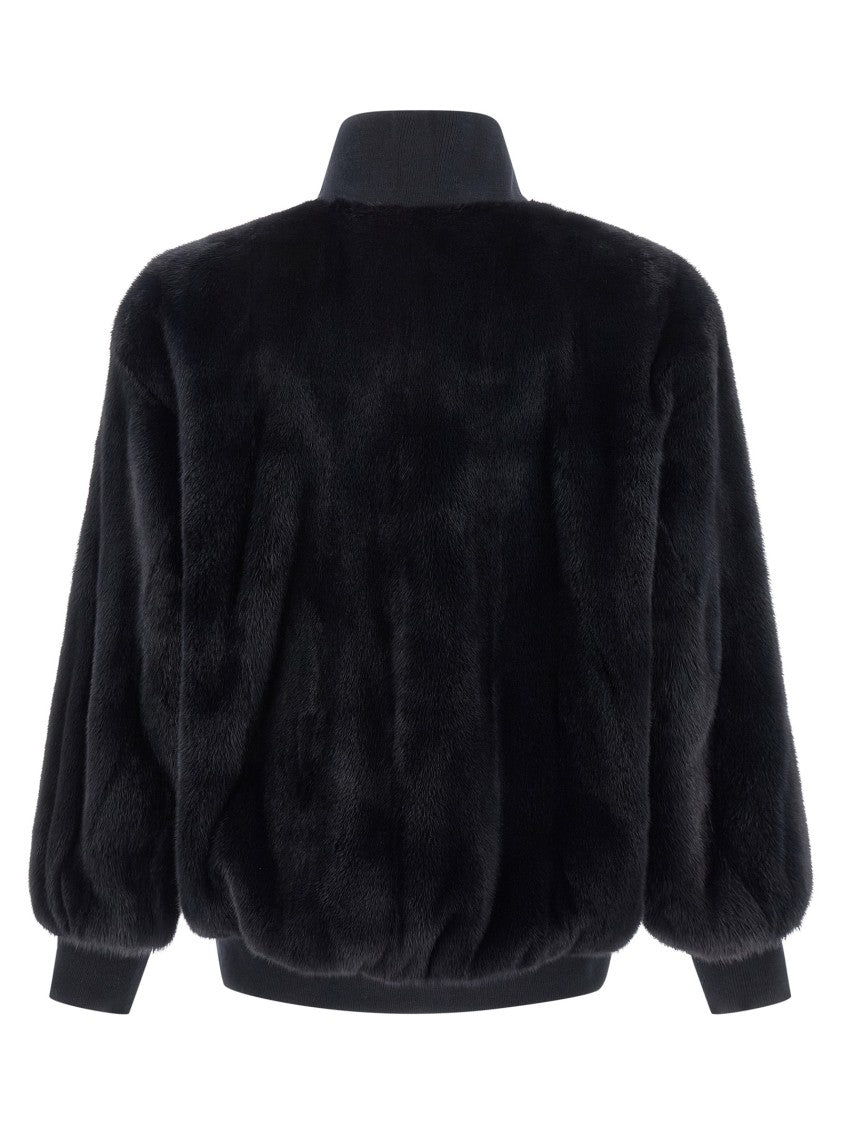 Blancha Luxurious Mink Fur Bomber Jacket With Zip Closure And Casual Appeal