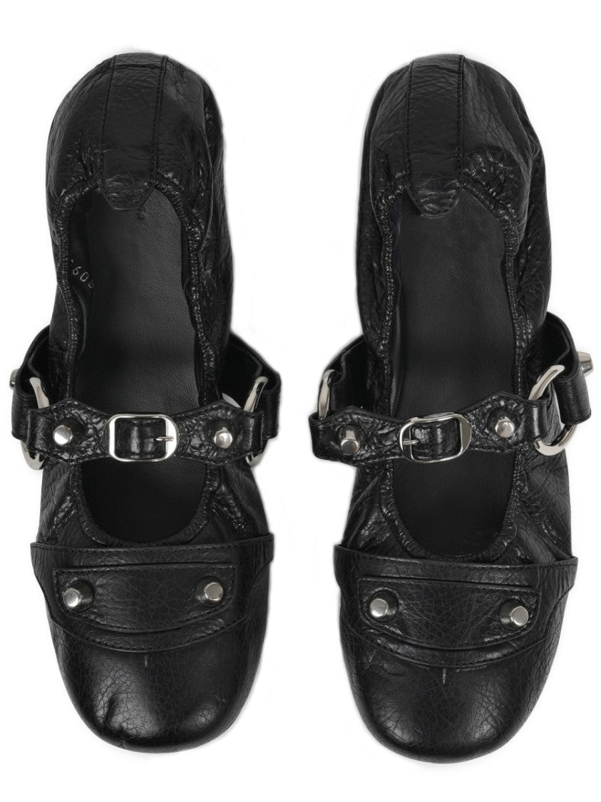 Balenciaga Ballerina Flats In Textured Lambskin With Silver Accents