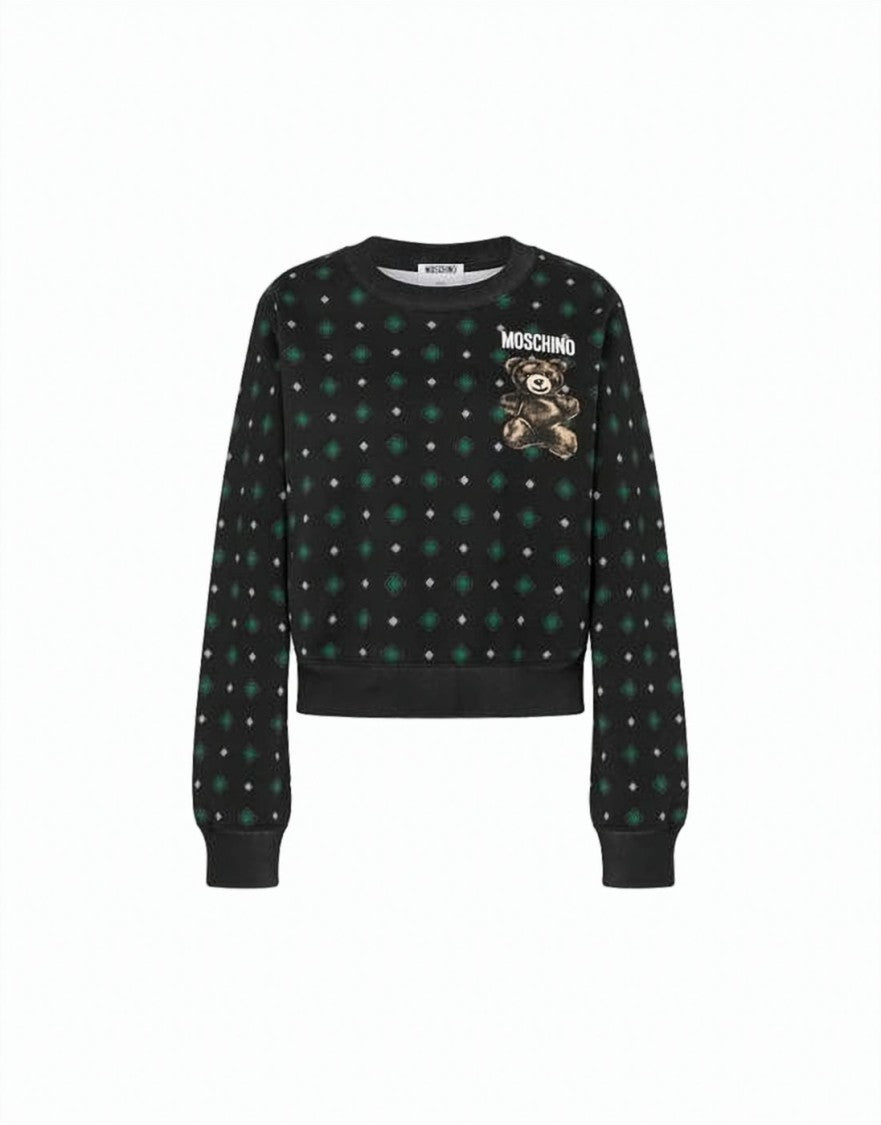 Moschino Long-Sleeve Black Top With Playful Teddy Bear Graphic
