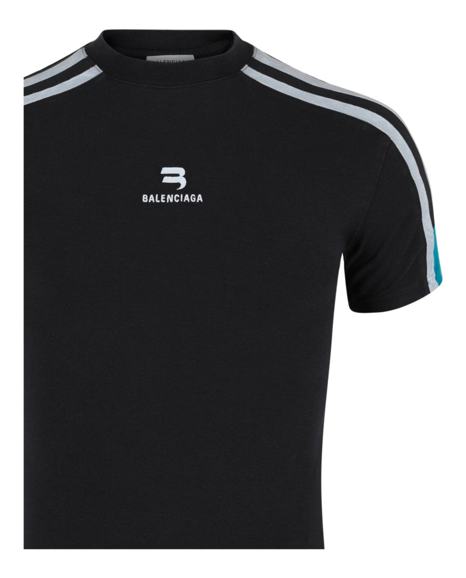 Balenciaga Fitted Crewneck T-Shirt With Sporty Embroidery And Striped Accents