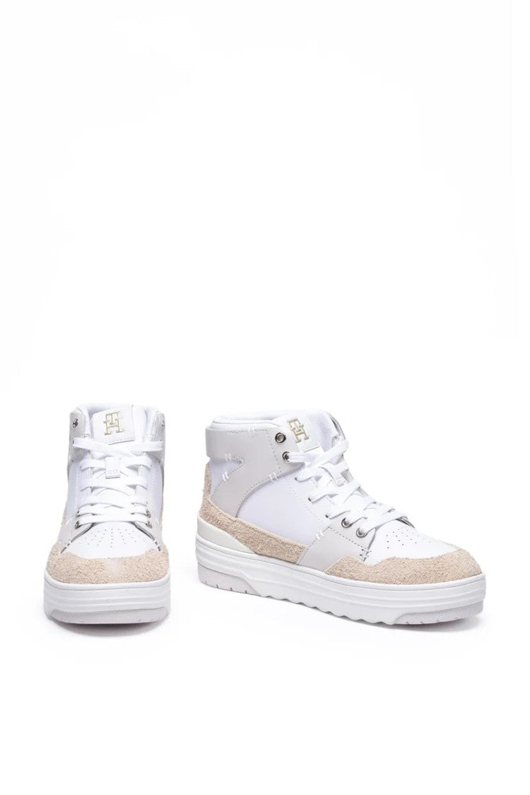 Tommy Hilfiger White/Beige Premium Basket Leather Women Sneakers