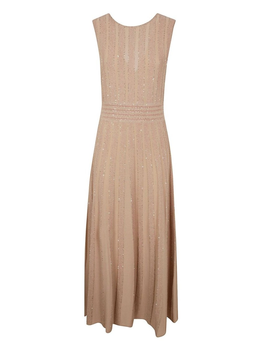D. Exterior V-Neck Blush Beige Evening Dress