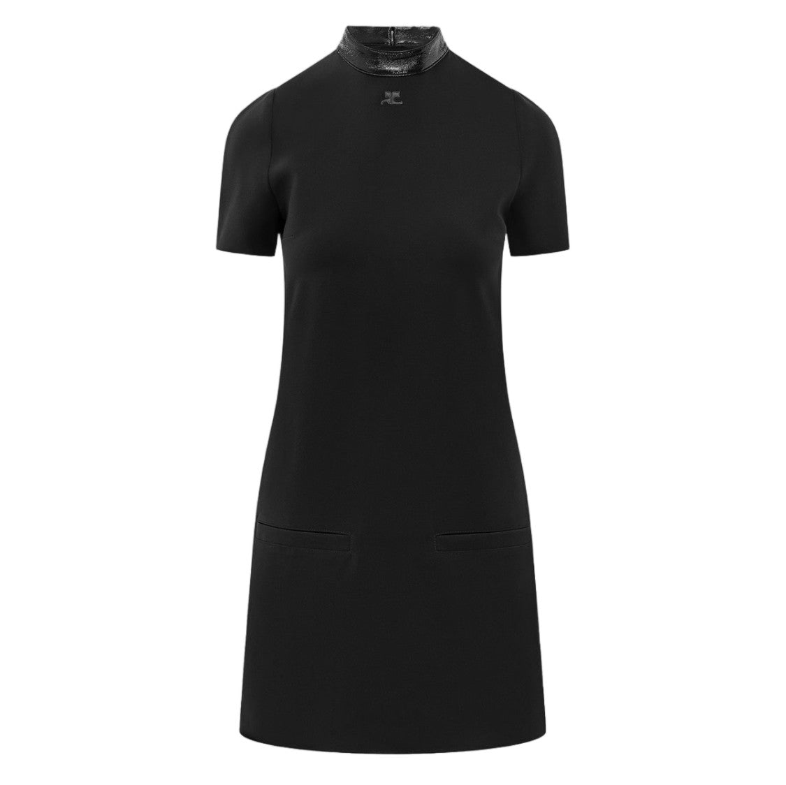 Courrèges Black Glossy Collar Mini Dress