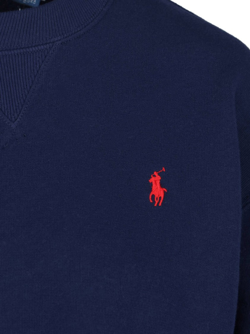 Polo Ralph Lauren Navy Logo Ribbed Cotton Blend Sweatshirt