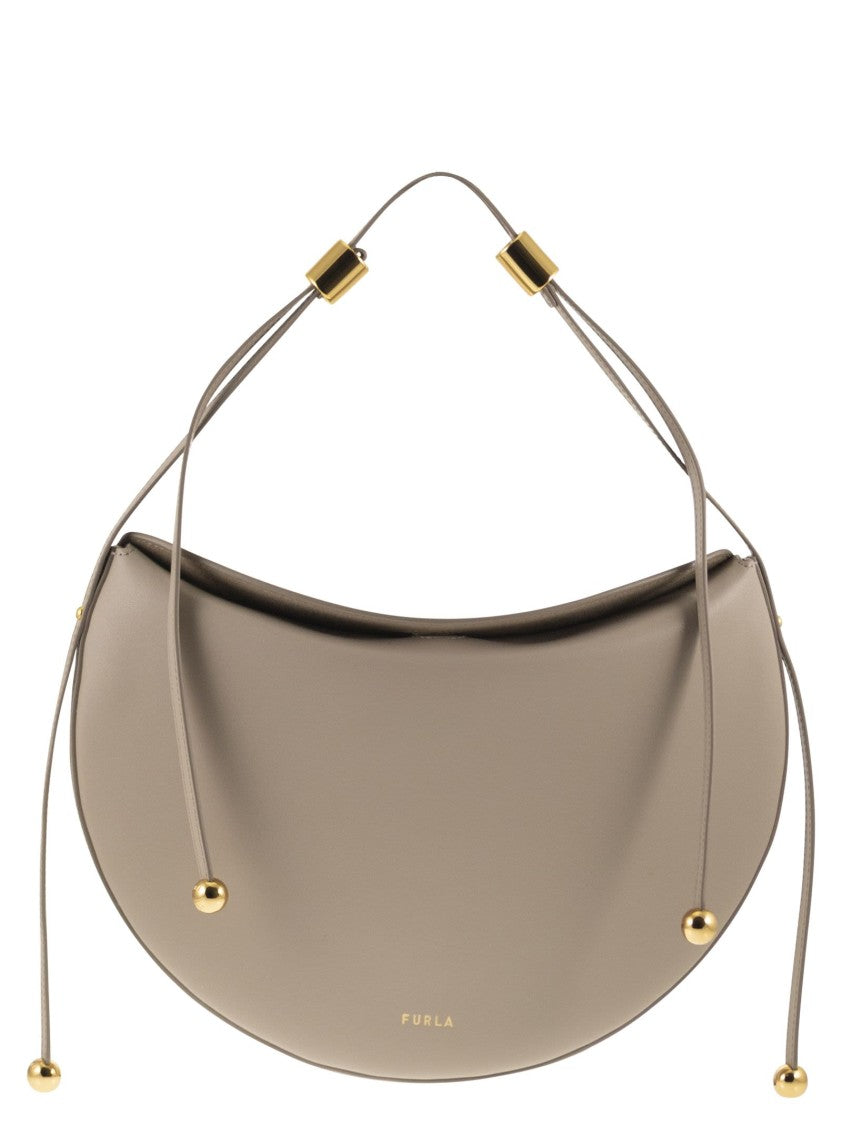 Furla Saddle-Shape Moonstone Shoulder Bag With Gold Accents