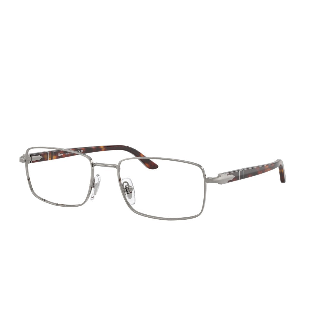Persol Rectangular Metal Frame Eyeglasses With Tortoiseshell Accents