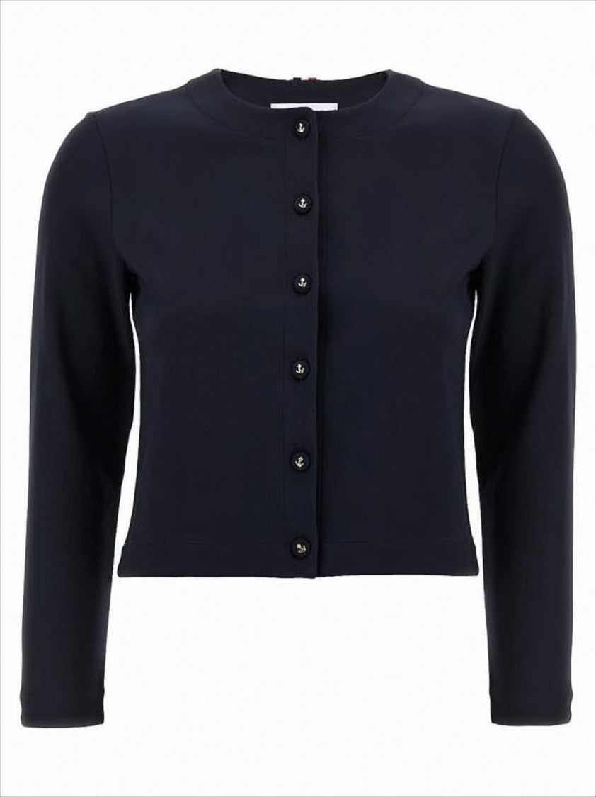 Thom Browne Cropped Black Cardigan With Button Anchor Motifs