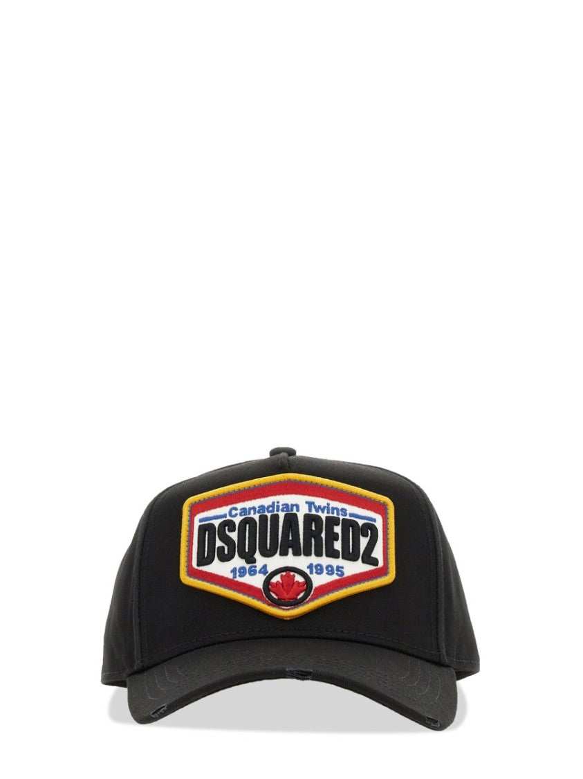 Dsquared2 Black Cotton Baseball Cap With Logo Patch