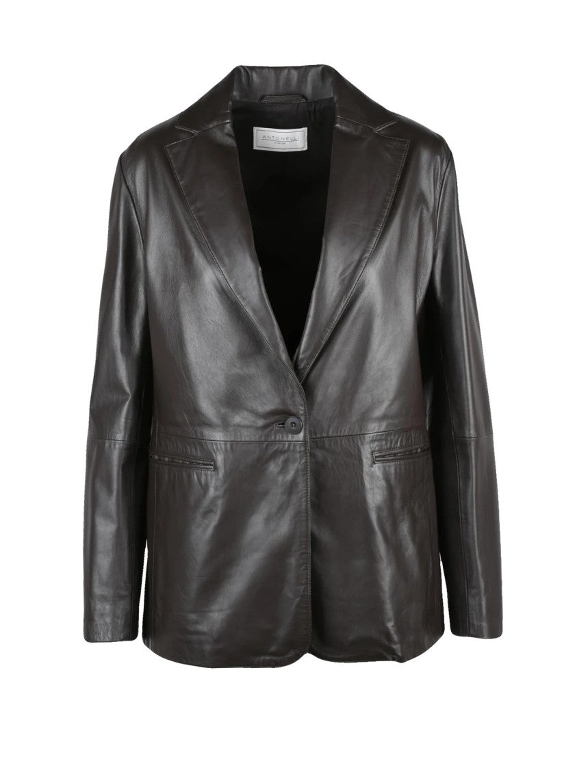 Antonelli Brown Leather Jacket With Tailored Fit And Classic Lapel