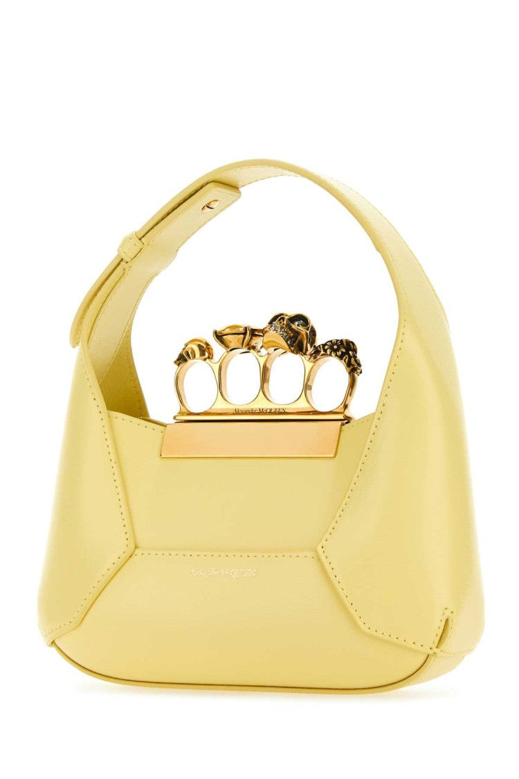 Alexander Mcqueen Pastel Yellow Leather Mini Jewellered Hobo Handbag