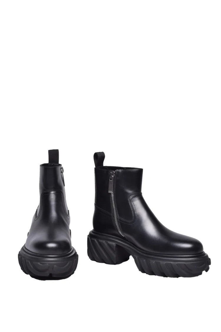 Off-White Leather Ankle Boot - Black