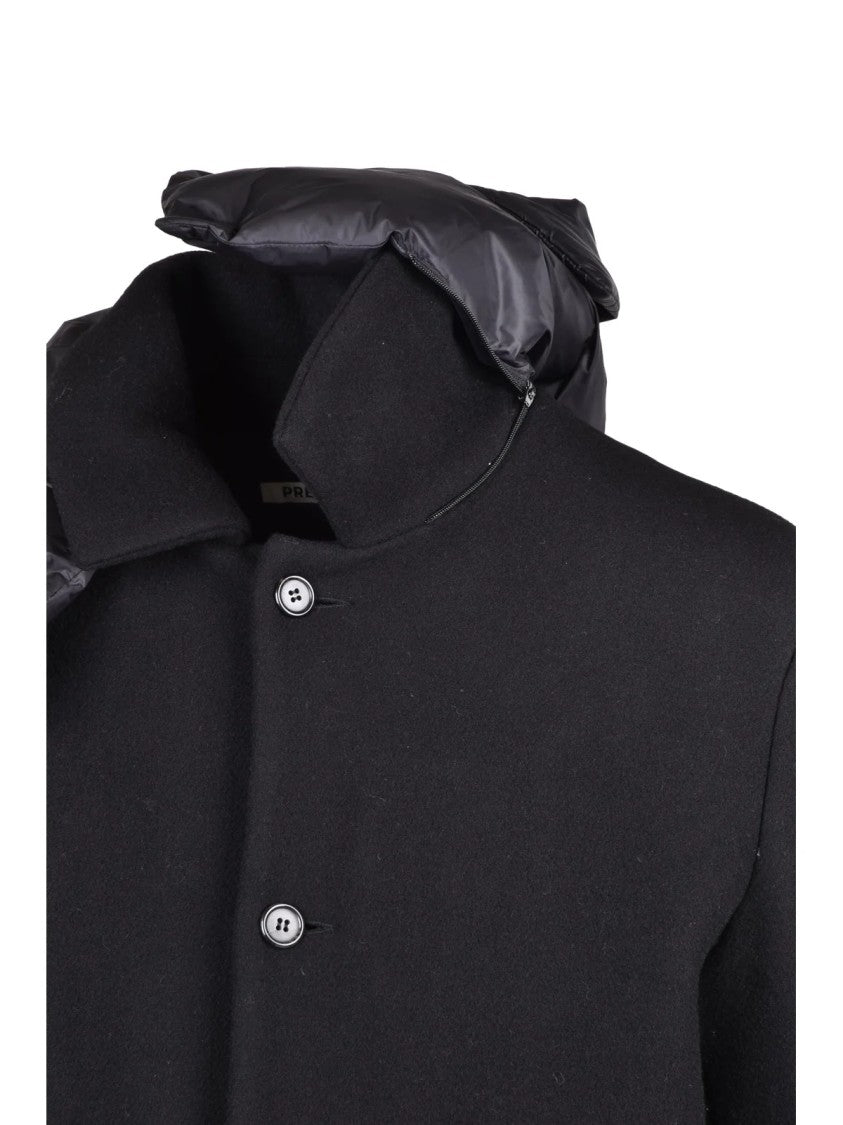 Premiata Black Mid-Length Detachable Hood Virgin Wool Coat