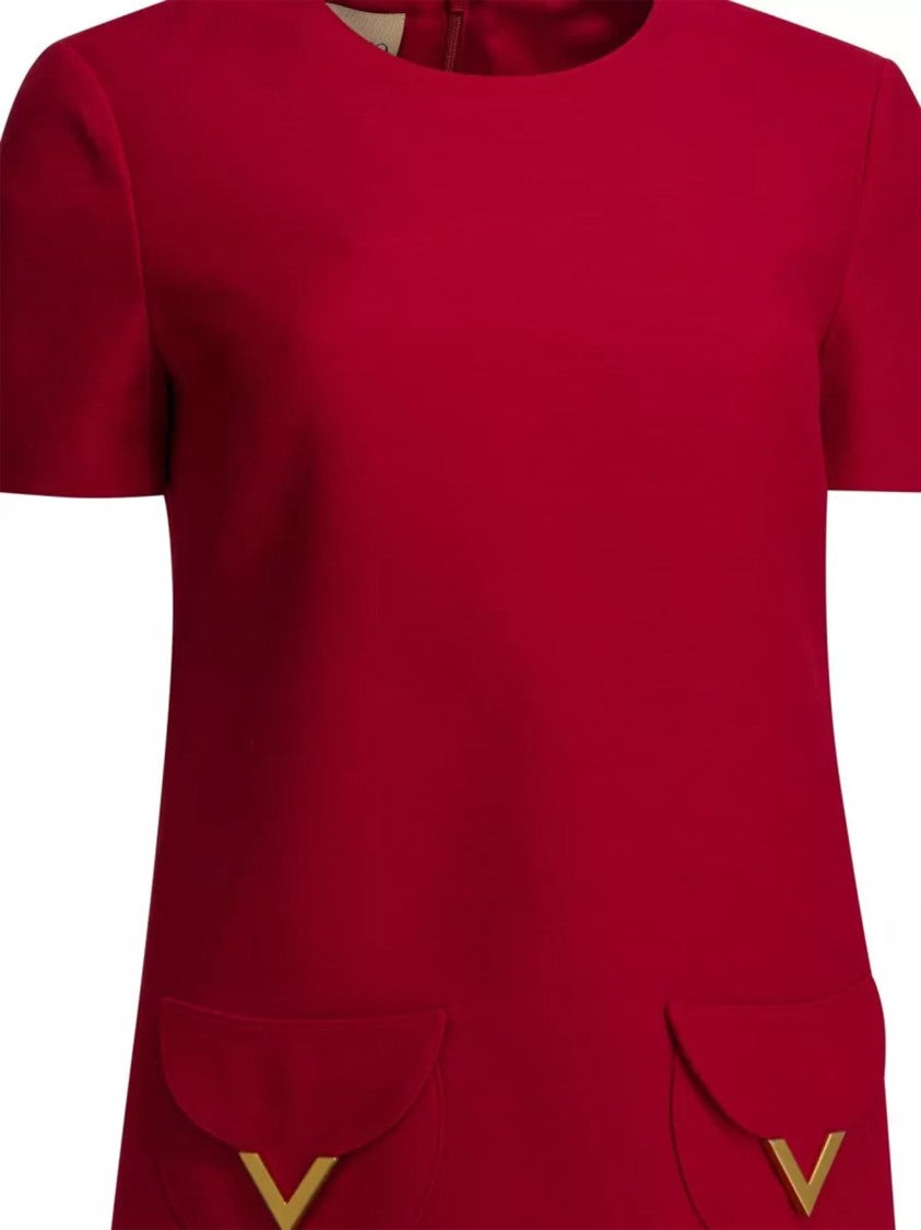 Valentino Red V-Gold Detail Flared Mini Dress