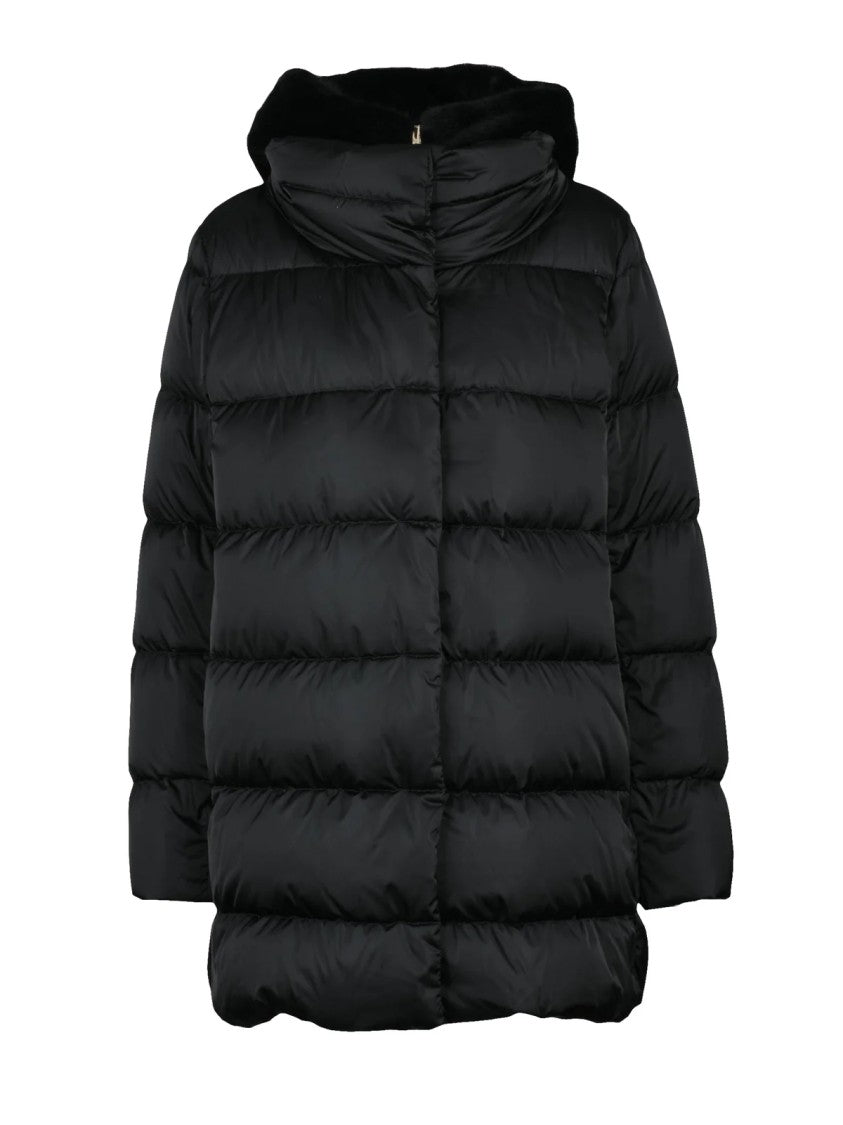Herno Black Down Jacket With Removable Plush Collar