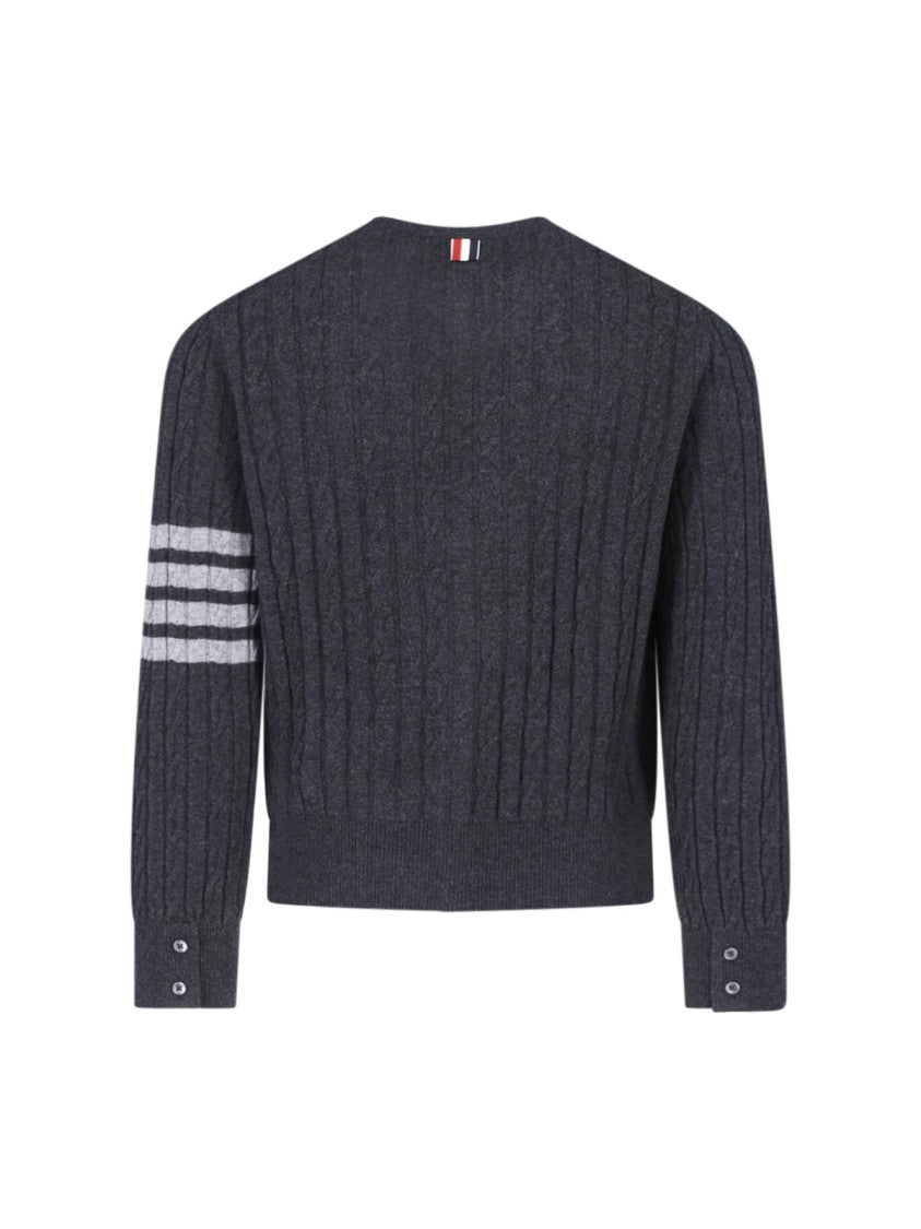 Thom Browne Grey 4-Bar Cable-Knit Cashmere V-Neck Cardigan