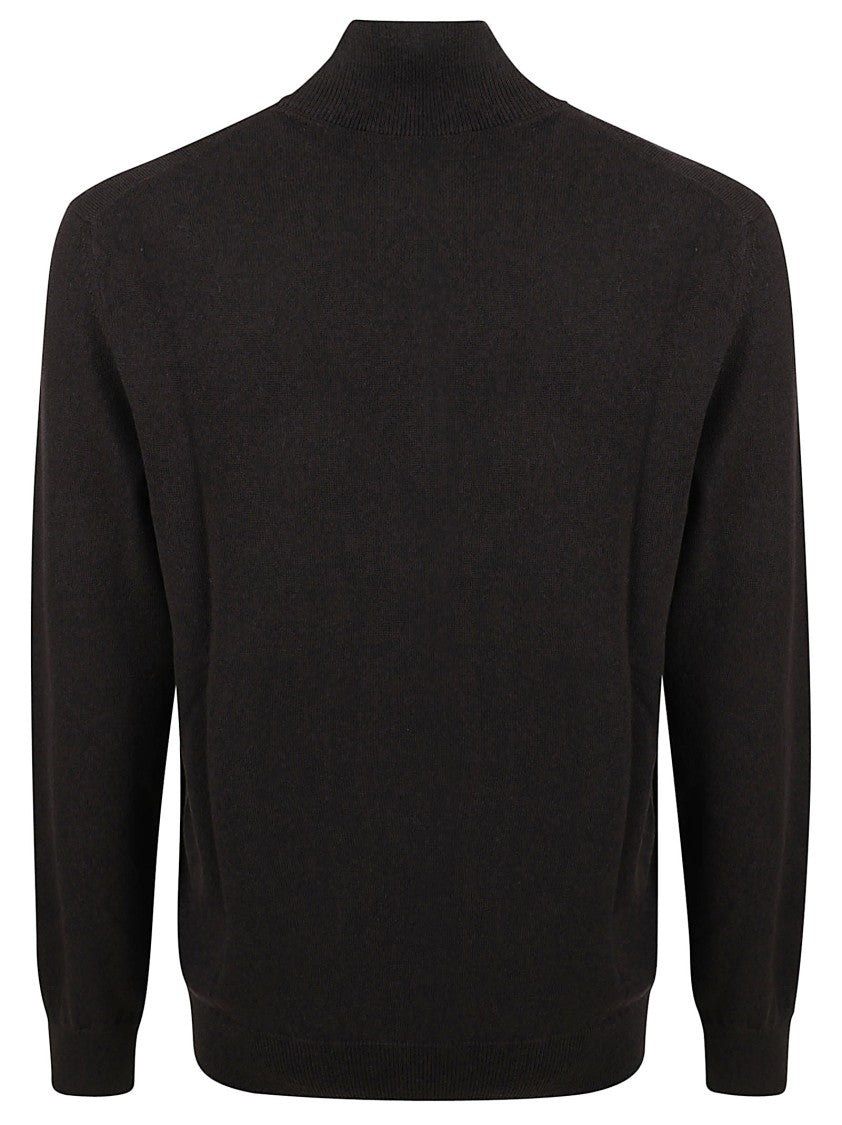 Piacenza Cashmere Half-Zip Black Cashmere Turtleneck Sweater