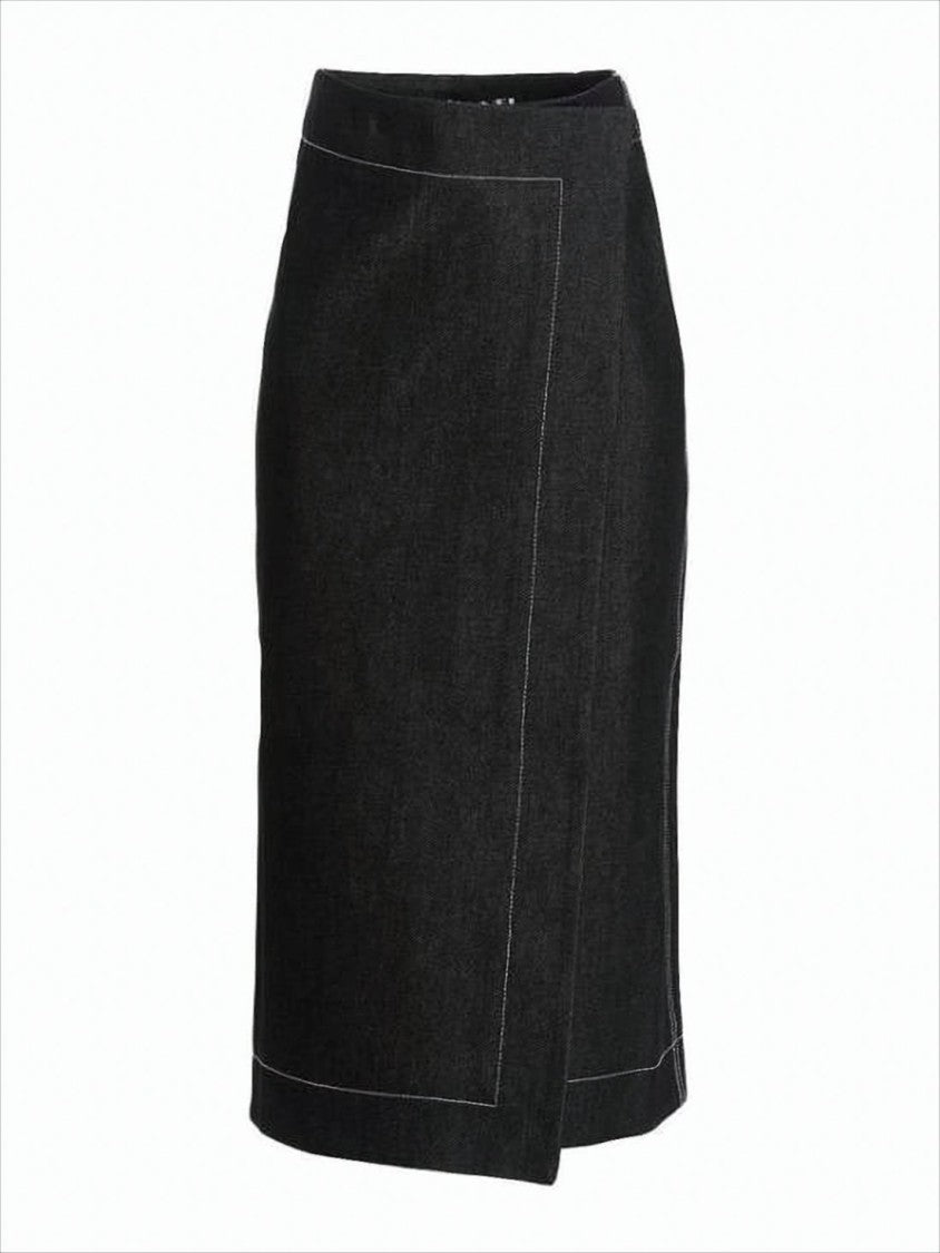 Sunnei Knee-Length Denim Skirt With Wrap-Style Front