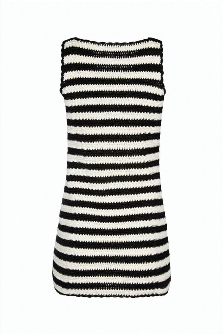 Celine Sleeveless Knitted Dress With Horizontal Stripe Design