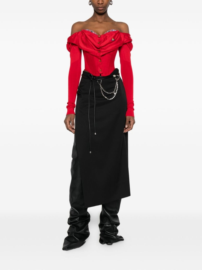 Vivienne Westwood Asymmetrical Black Midi Skirt With Layered Design And Chain Detail