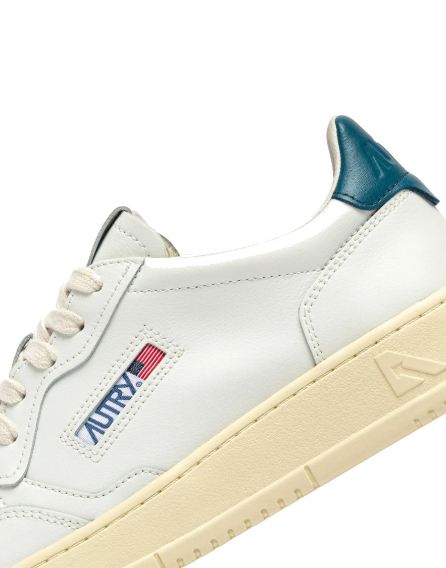 Autry Medalist Low Leather Sneakers With Mallard Blue Accents
