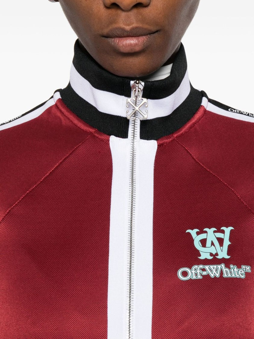Off-White Cropped Red Jacket With Striped Accents