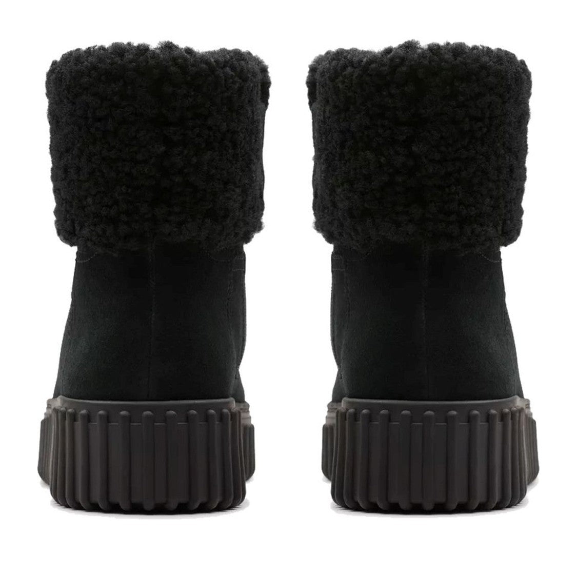 Clarks Torhill Black Fold-Over Cuff Suede Wedge Boots