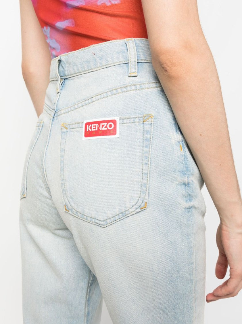 Kenzo High-Waisted Straight-Leg Jeans With Whiskering Detail