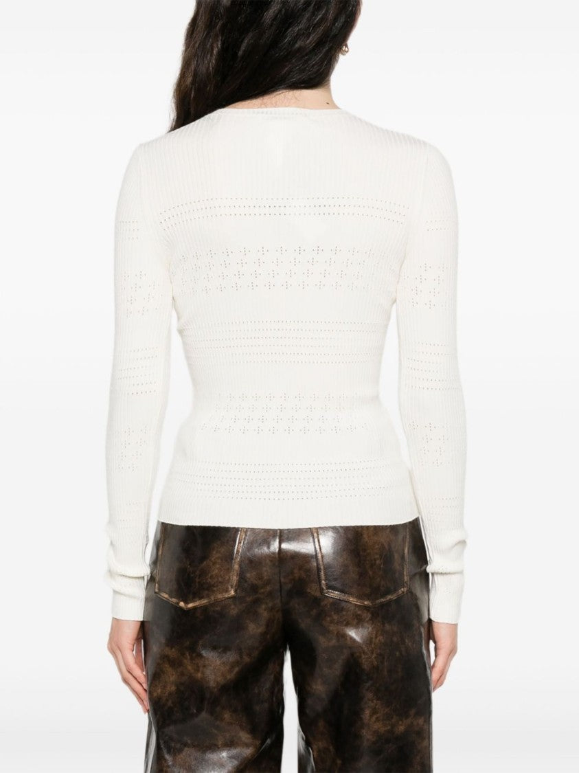 Twin-Set Pointelle-Knit Sweater With V-Neck