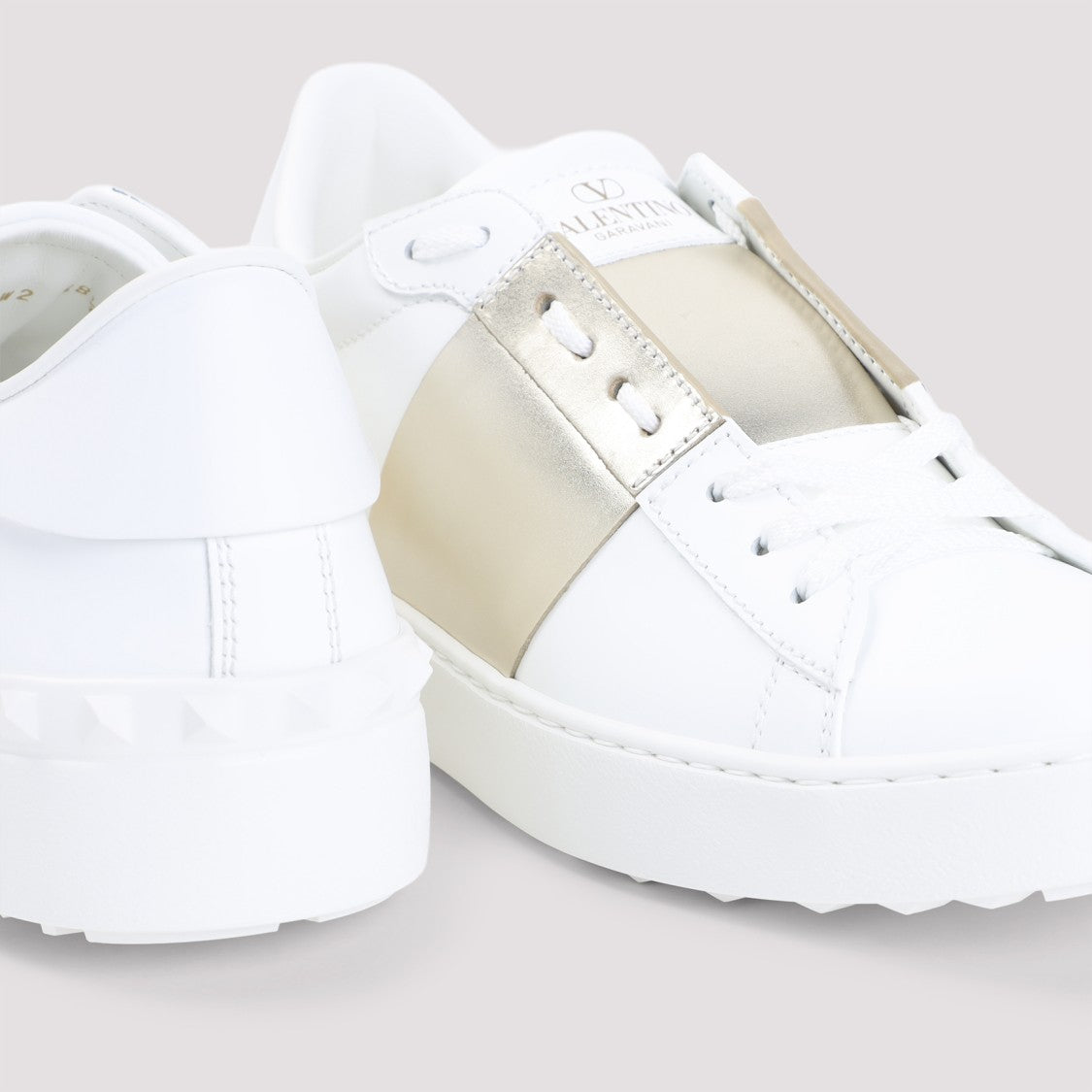 Valentino Garavani Pure White Calf Leather Sneakers With Platinum Detailing