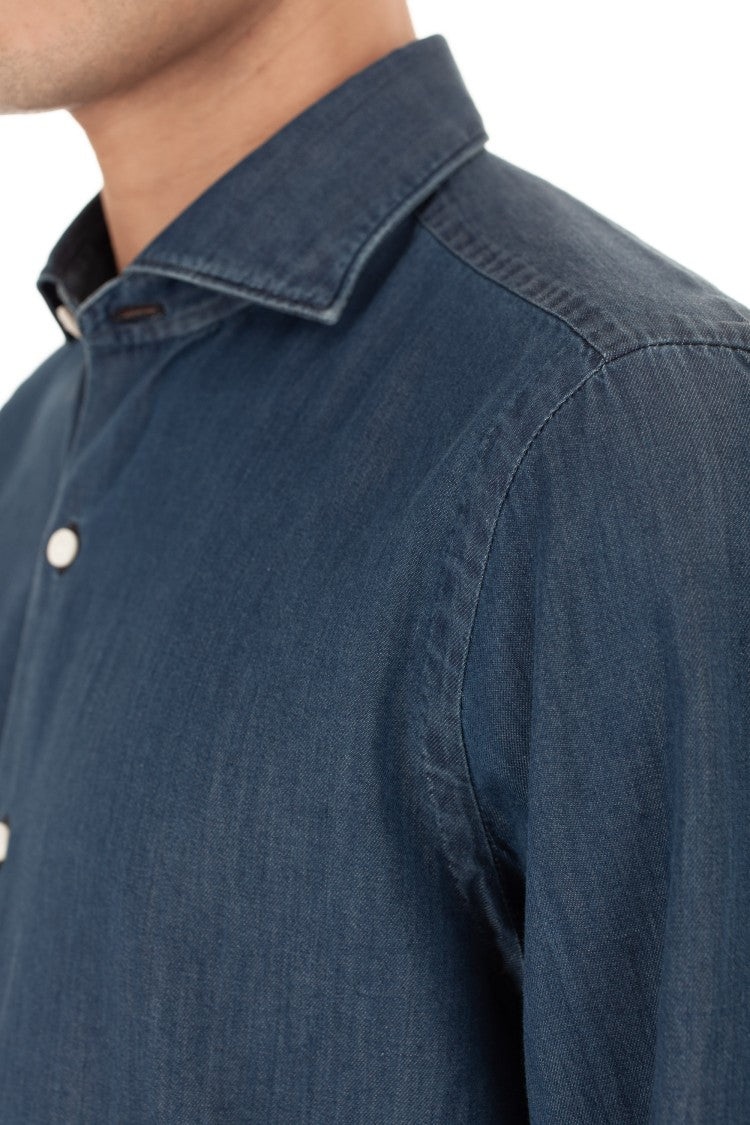 Finamore Twill Denim Tailored Shirt Milano Line