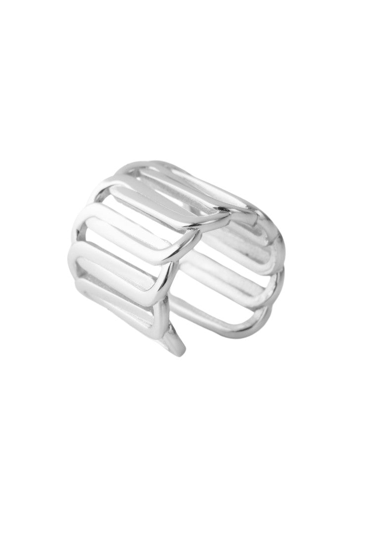 Federica Tosi Square Interlocking Ring In Silver-Plated Bronze