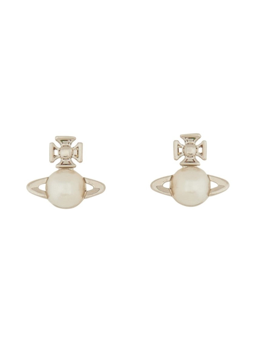 Vivienne Westwood Stud Earrings With Oval Pearl And Abstract Orb Design
