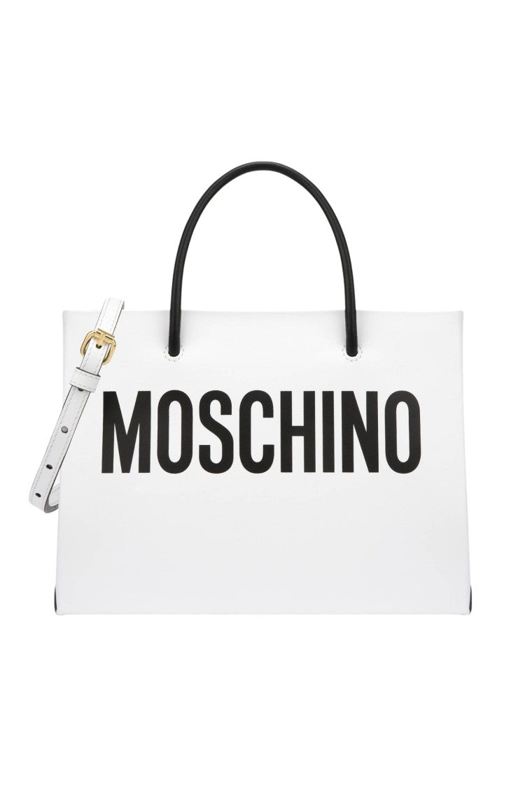 Moschino Small White Calf Leather Shopper Bag