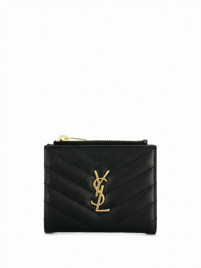 Saint Laurent Compact Chevron-Pattern Wallet With Gold-Tone Ysl Logo