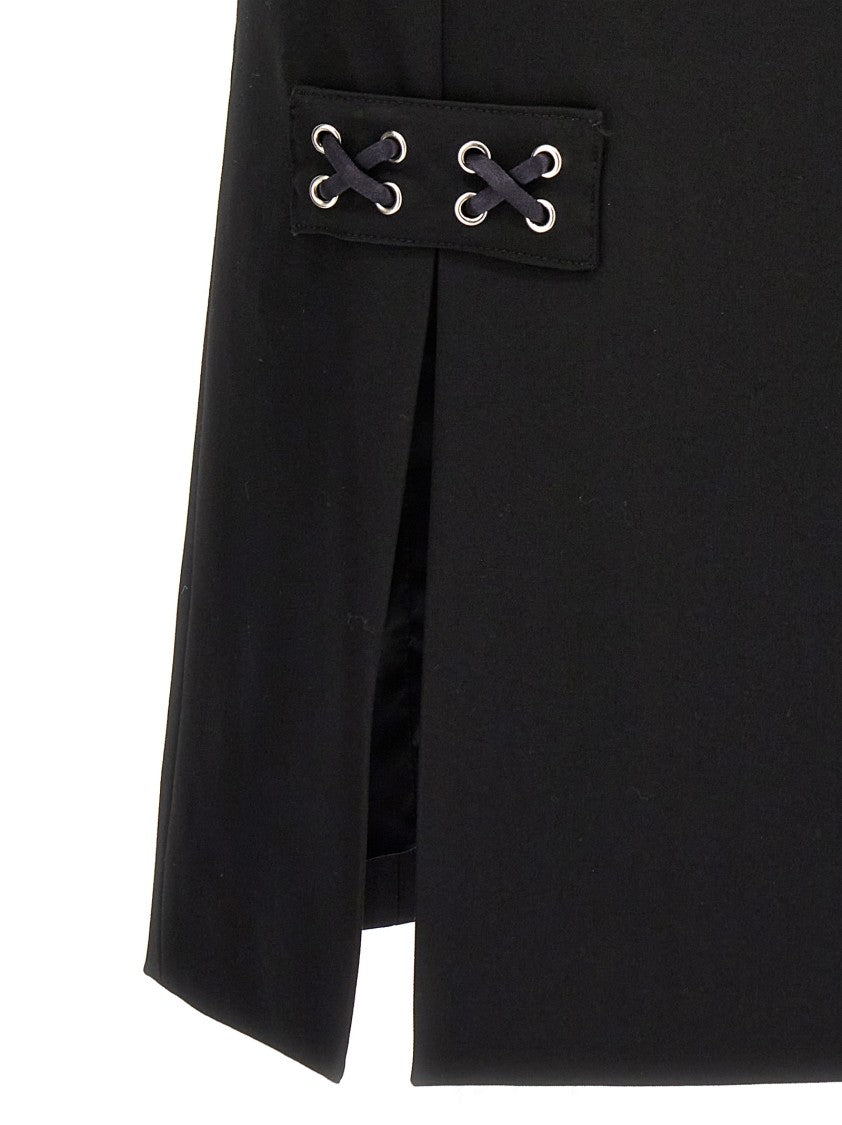 Alessandra Rich Lace-Up Wool Blend Skirt With Side Zip Closure