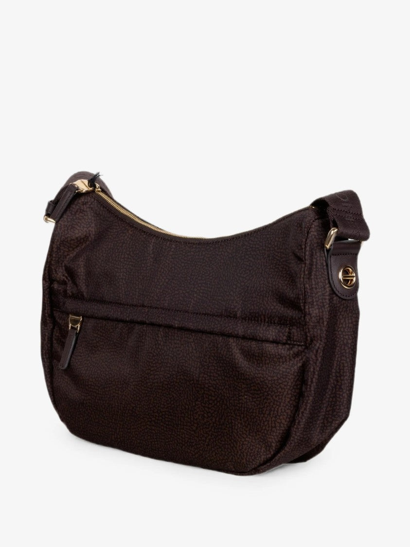 Borbonese Brown Luna Middle Textured Leather Shoulder Bag