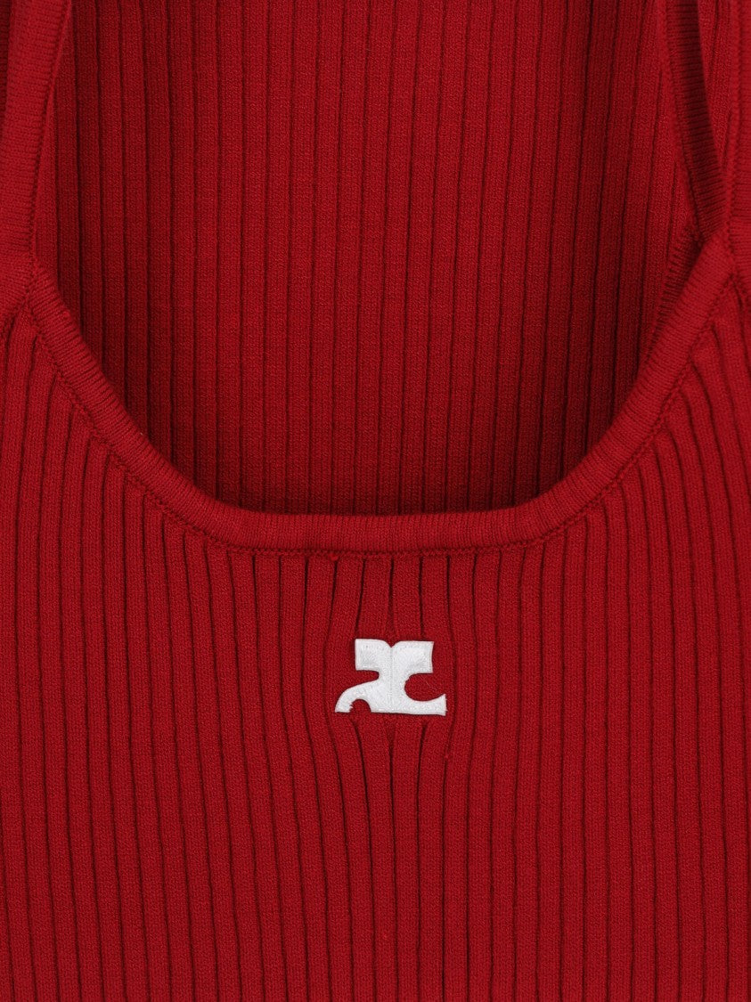 Courrèges Ribbed Red Courrèges Tank Top With Logo Patch