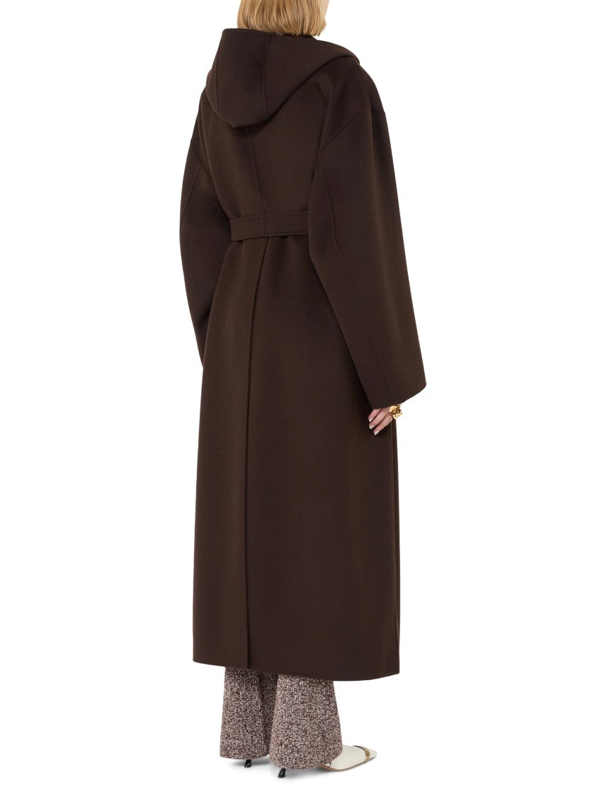 Sportmax Long Wool Coat With Belted Waist And Wide Collar