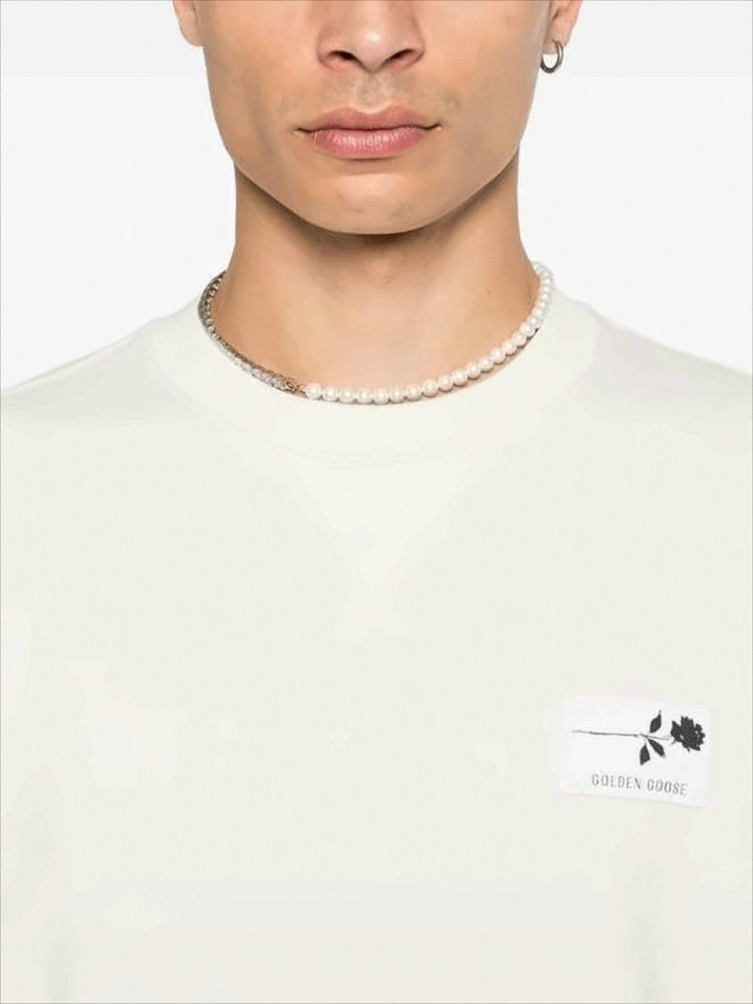 Golden Goose Long-Sleeve White Sweatshirt With Floral Accents