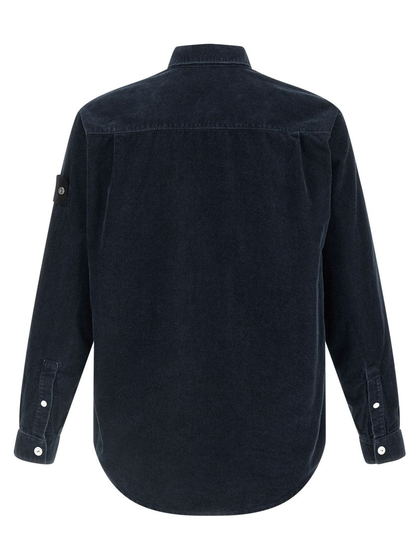 Stone Island Garment-Dyed Organic Cotton Corduroy Shirt With Snap Closure