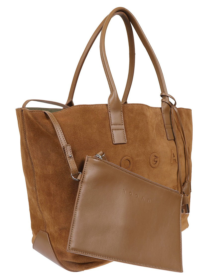 Hogan Light Brown Suede Tote Bag