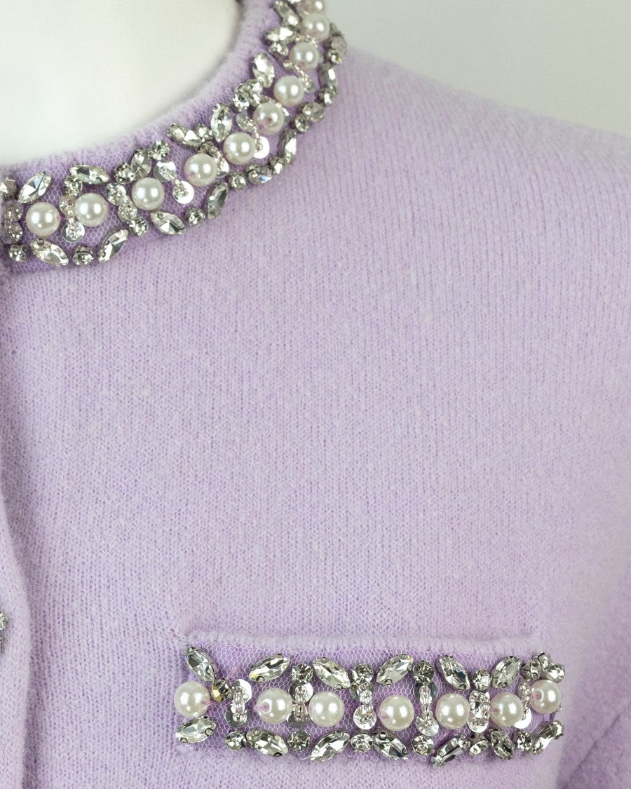 Self-Portrait Lilac Crystal Trim Cardigan