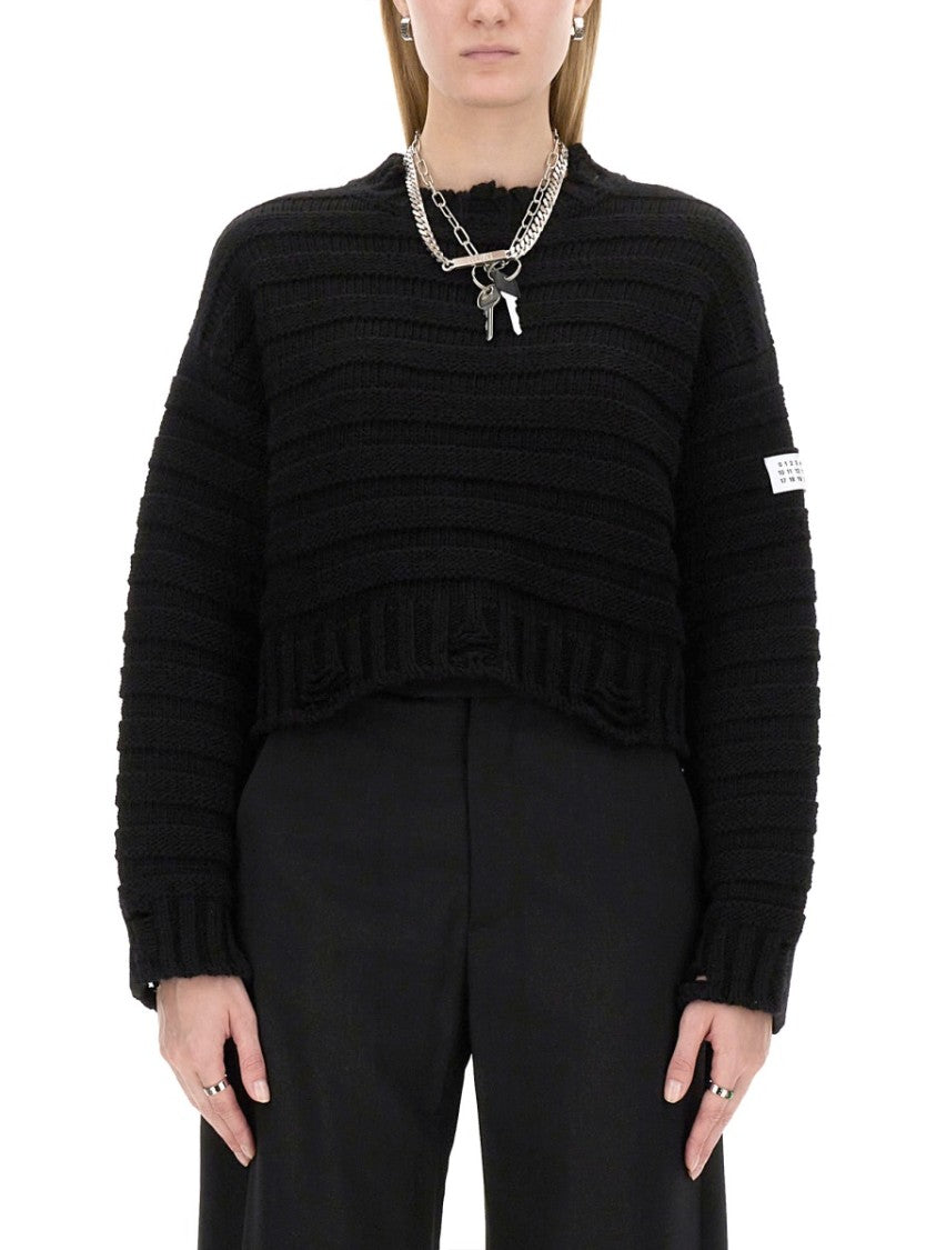 Mm6 By Maison Margiela Textured Knit Cropped Sweater