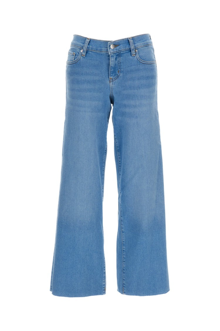 Frame Wide-Leg Light Blue Ankle-Length Jeans With Frayed Hem