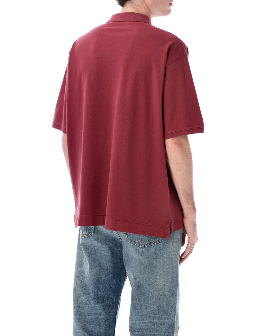 Acne Studios Relaxed Fit Washed Logo Polo In Vintage-Inspired Burgundy
